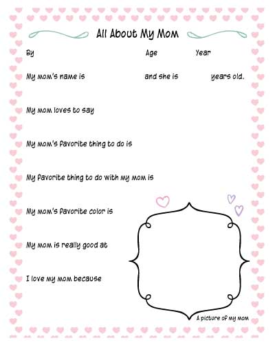 Cute all about my mom free printables that shell cherish forever for mothers day