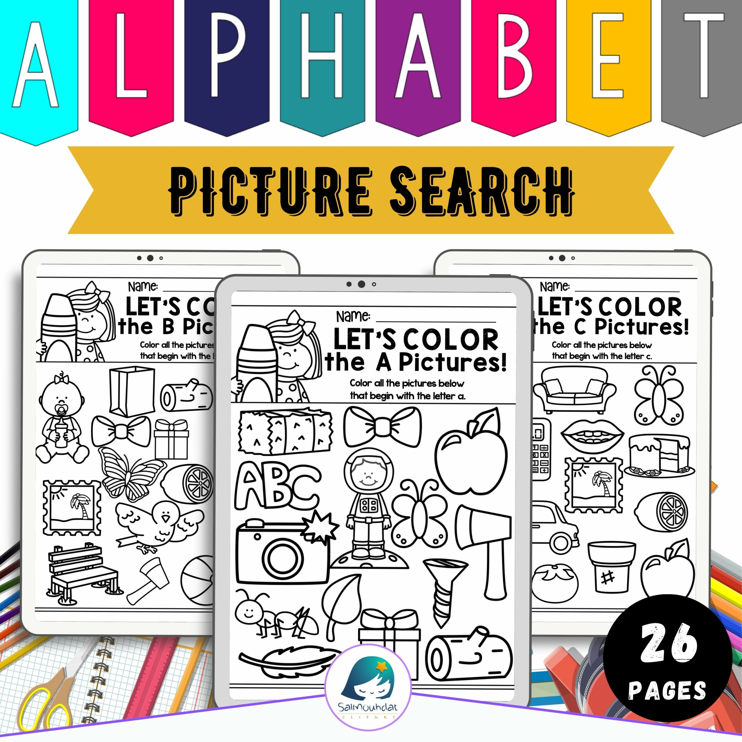 Alphabet picture search back to school activity book for first day of school made by teachers