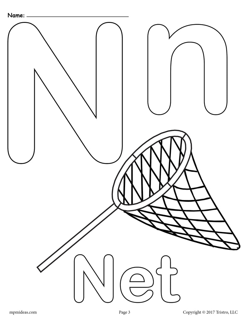 Letter n alphabet coloring pages