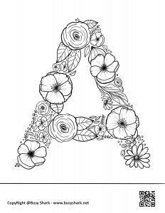 Letter a floral coloring page free printable