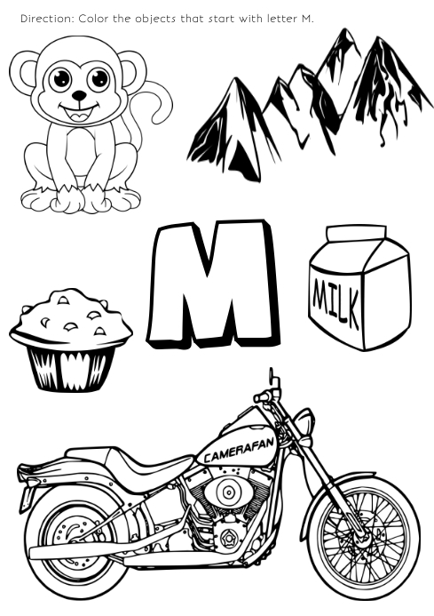 Coloring page for kids letter m template