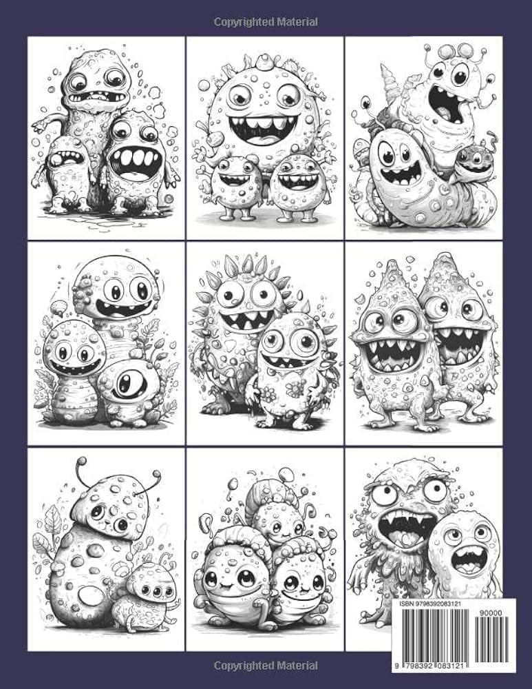 Monster cuties coloring book a cute coloring book featuring adorable monsters for adults teens and kids for stress relief and relaxation browne ava books