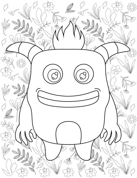 Premium vector monster coloring page monster vector monster white and black monster coloring for kids