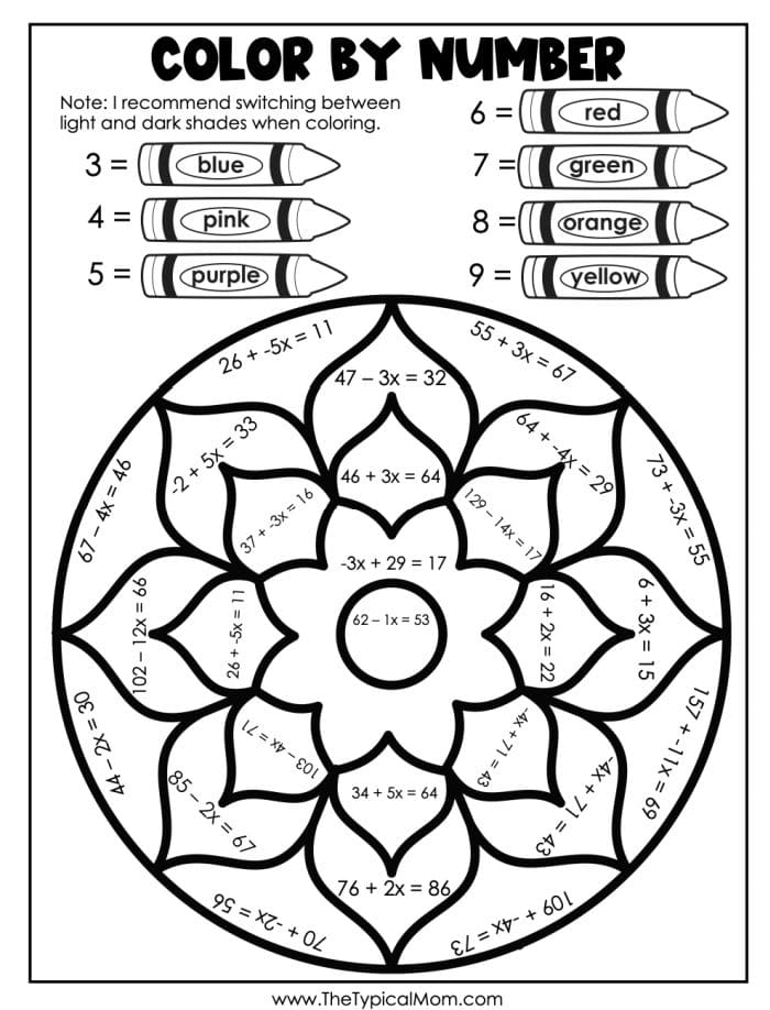 Free printable color by number for adults