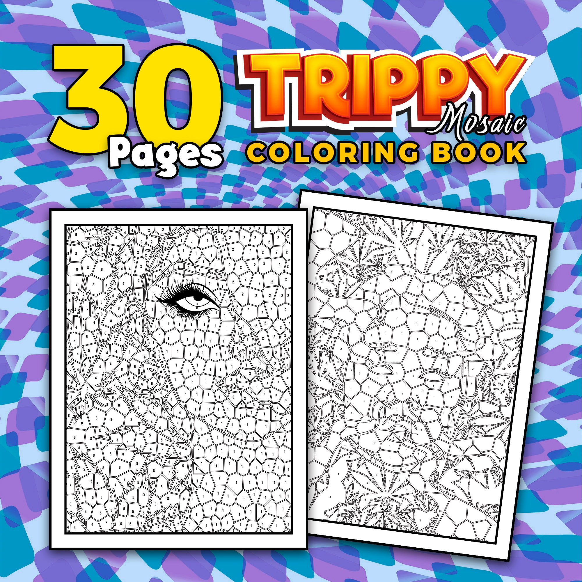 Best value trippy mosaic color by number stoner printable coloring book for adults with mystery geometric picture puzzles instant download