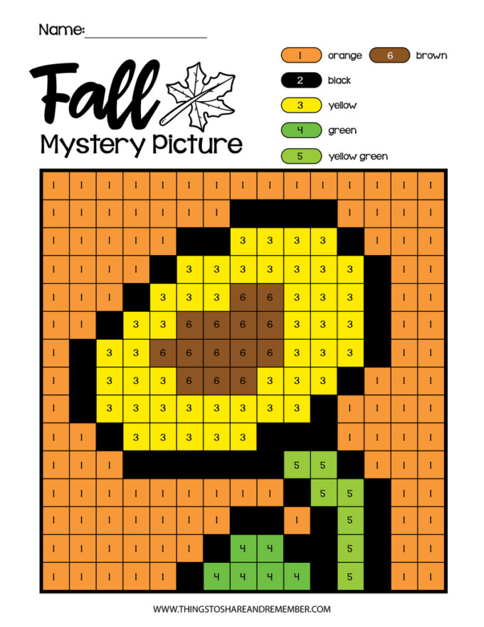 Fall mystery color by number pages share remember celebrating child home