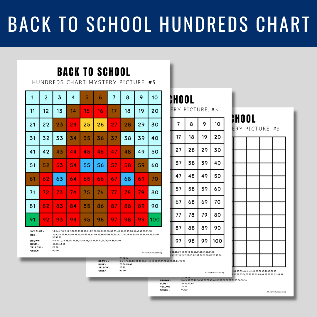 Back to school coloring pages hundreds chart mystery picture color by number made by teachers