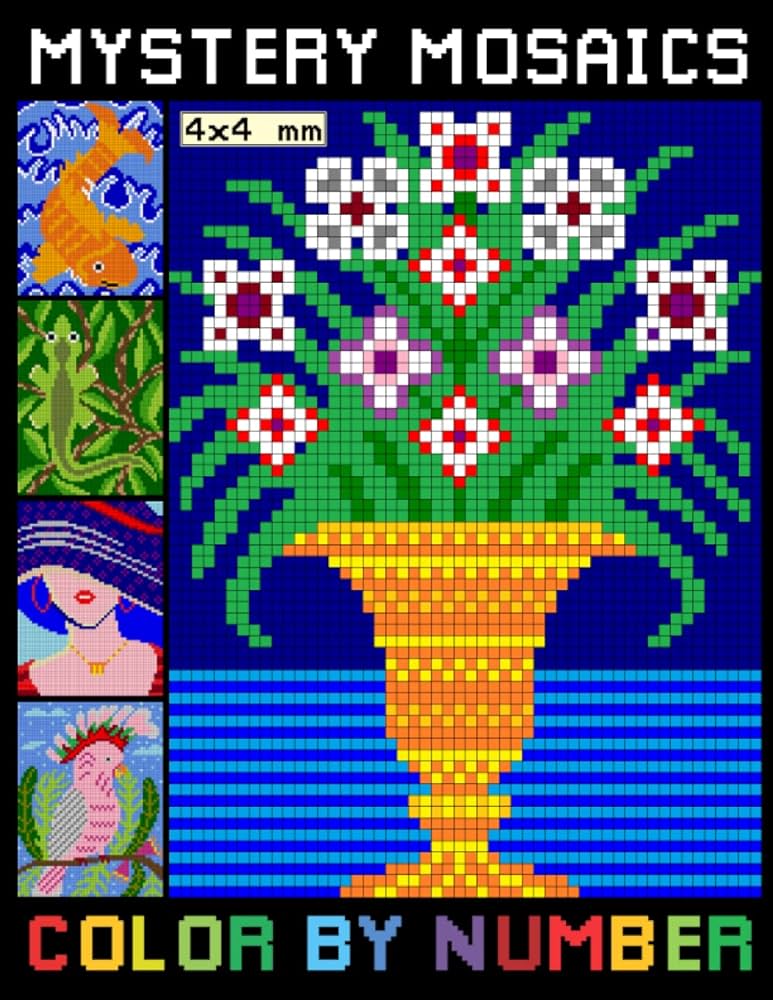 Mystery mosaics color by number beautiful pixel coloring pages with large print for adult relaxation perfect coloring book for seniors mosaic coloring book stress relieving design puzzle quest r