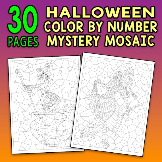 Best value halloween color by number mystery mosaics instant download halloween pages to color uncover hidden pictures perfect gift