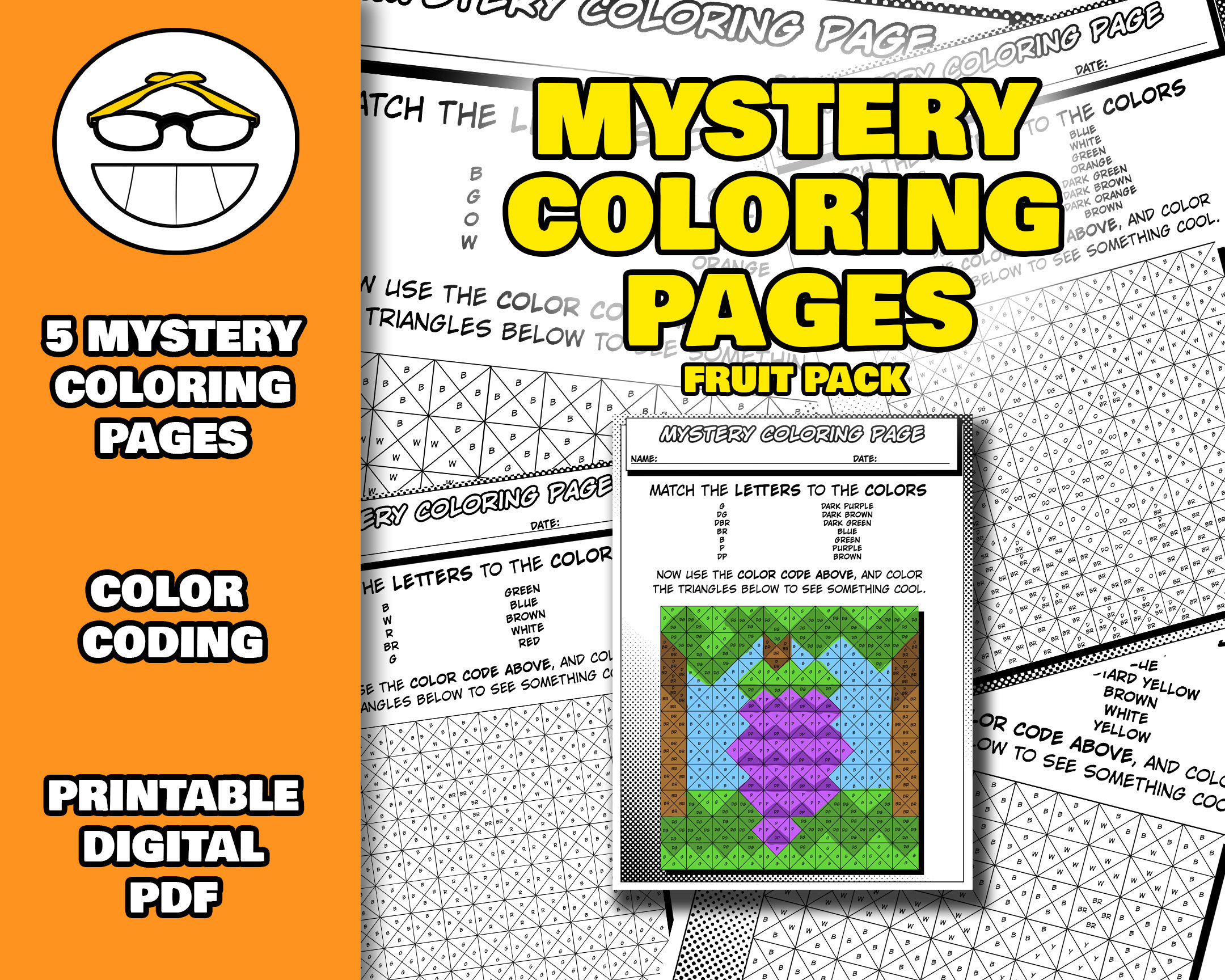 Mystery coloring pages fruit pack