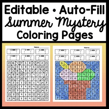 Summer mystery picture color by number editable with auto fill pages