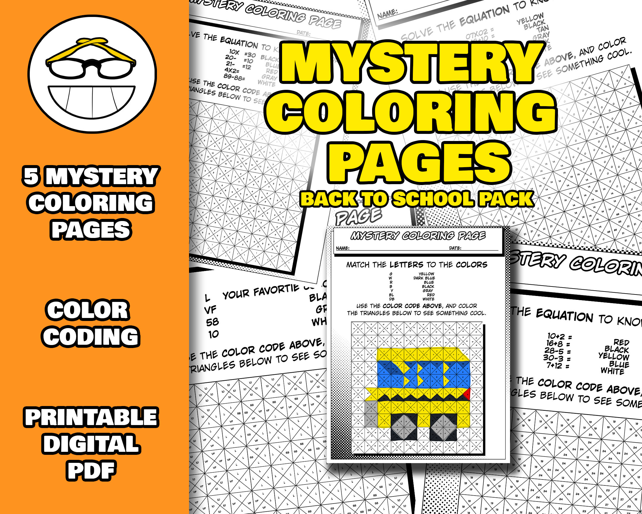 Mystery coloring pages back to school pack