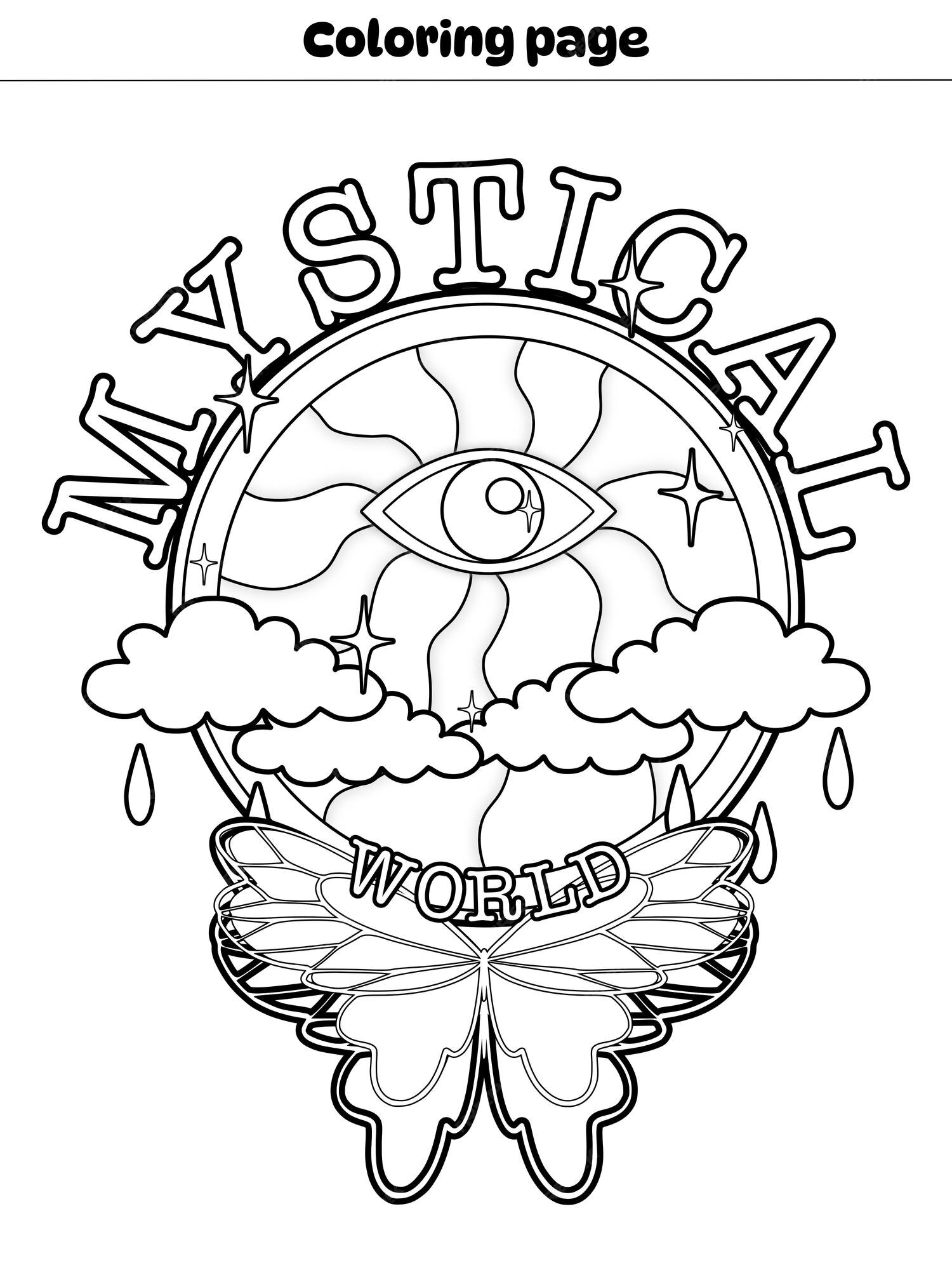 Premium vector adult coloring page with goth mystery mystical art doodles