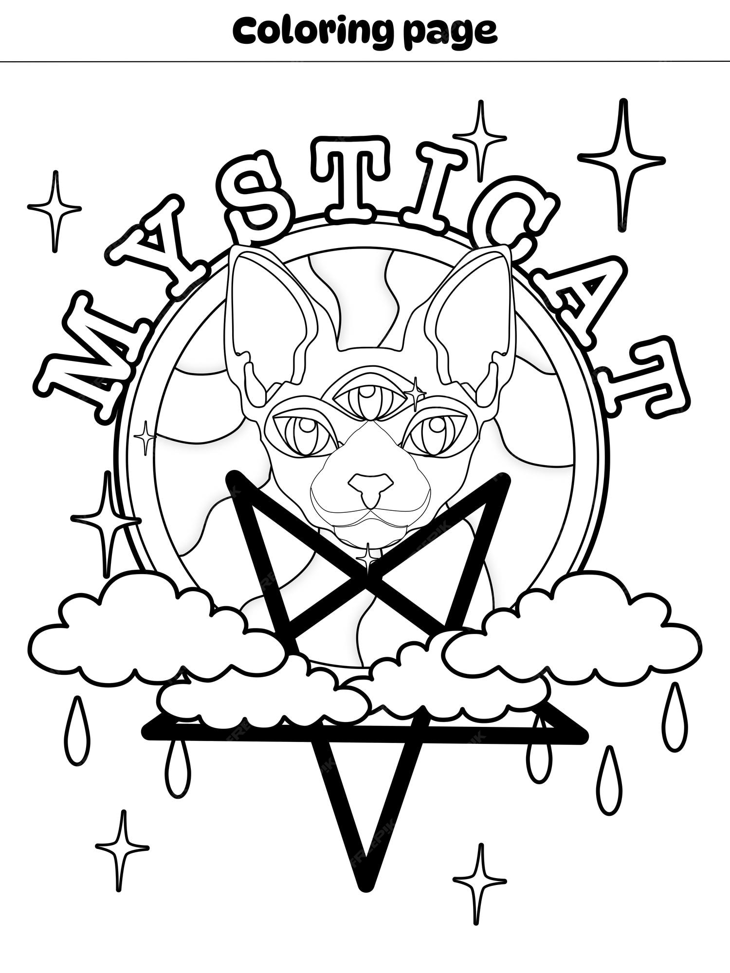 Premium vector adult coloring page with goth mystery mystical art doodles