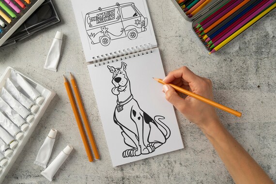Scooby doo coloring pages for kids printable coloring sheets instant download activity for boys and girls velma shaggy fred coloring book
