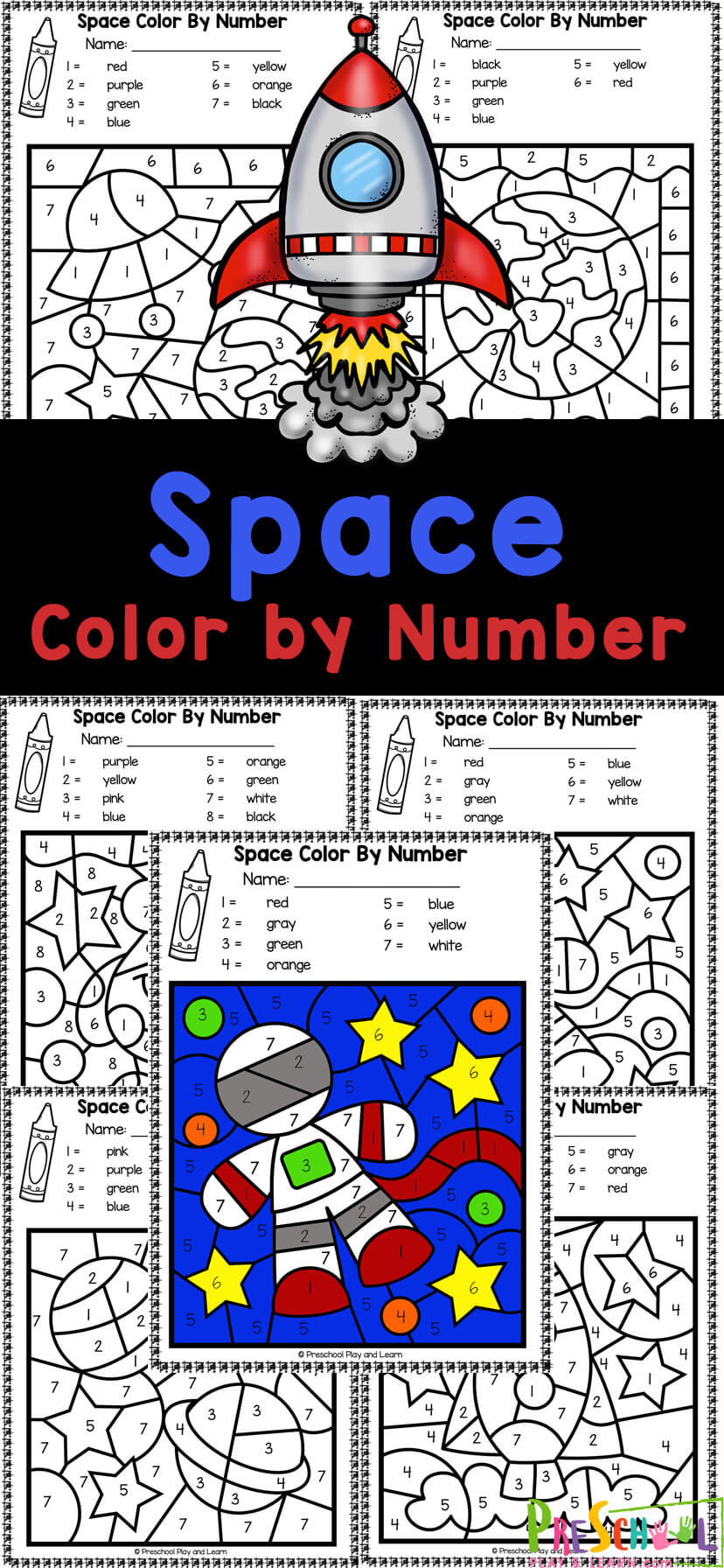 Ð free printable outer space color by number preschool worksheet