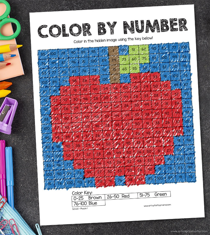 Free printable back to school color by number worksheets artsy