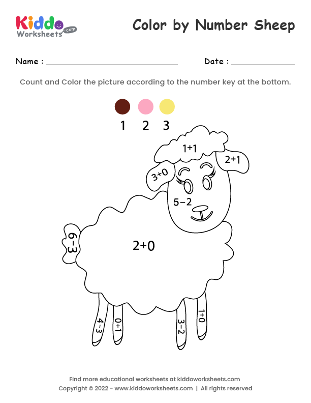 Free printable color by number sheep worksheet