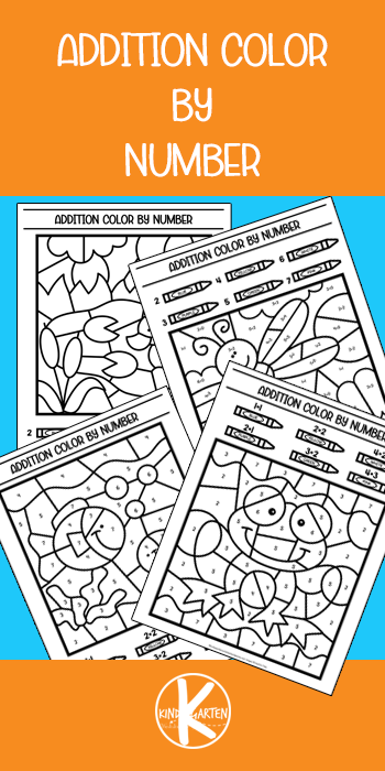 Free spring color by number and addition worksheet for kindergarten