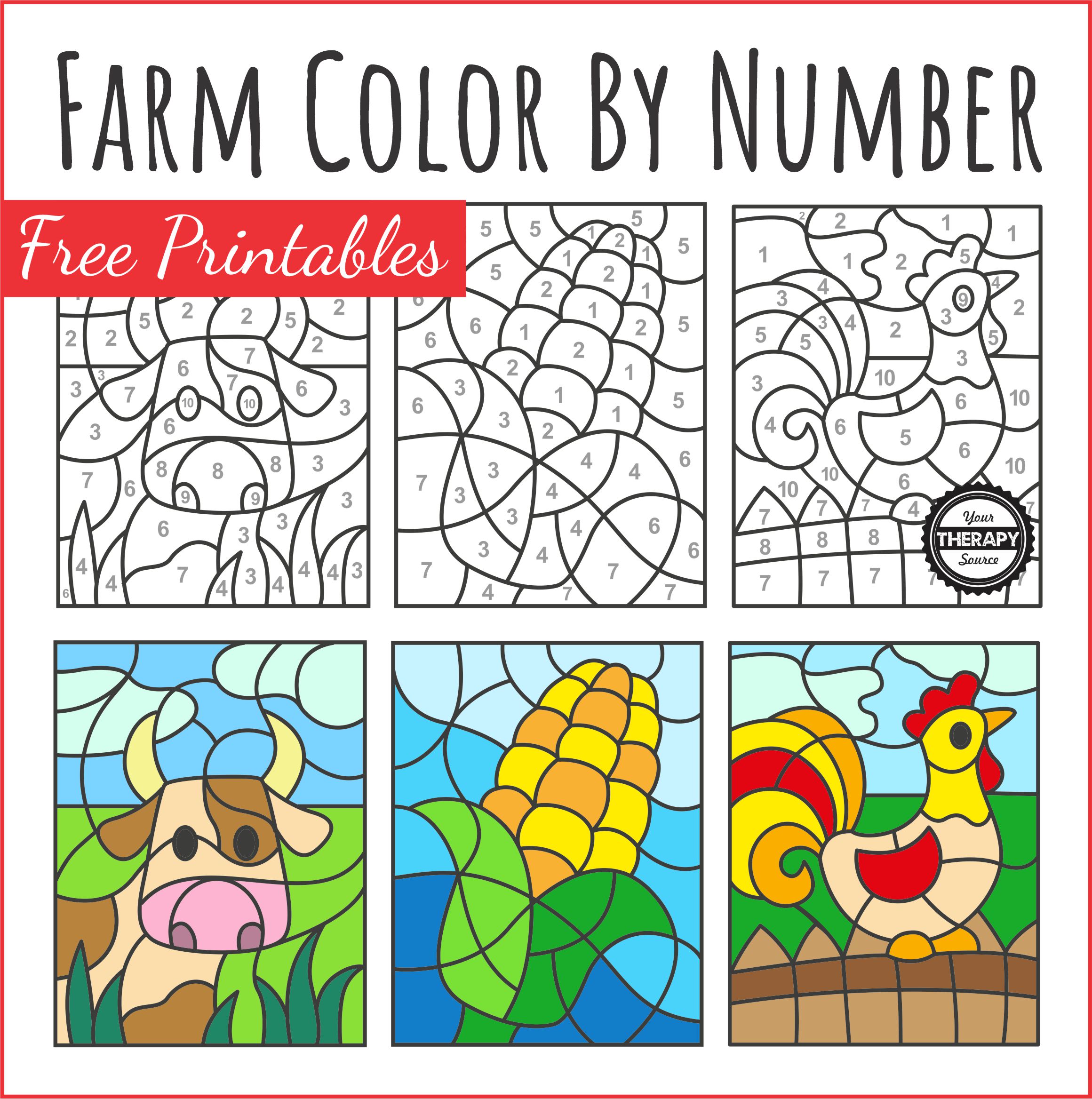 Farm color by number free printables