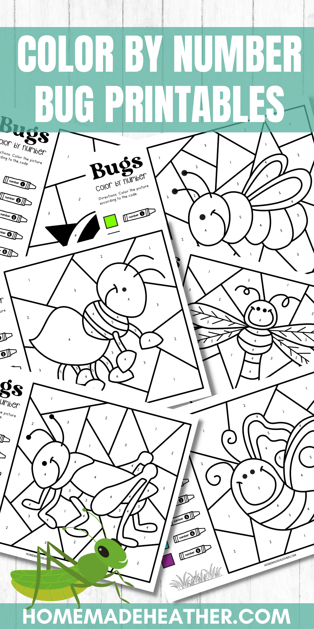 Color by number bug printables homemade heather