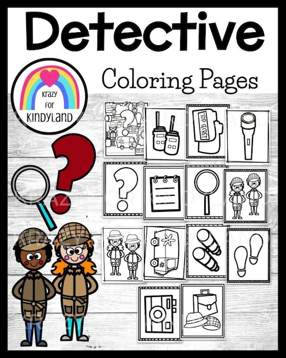 Detective mystery coloring pages booklet magnifying glass briefcase camera kids coloring sheets coloring pages for kids