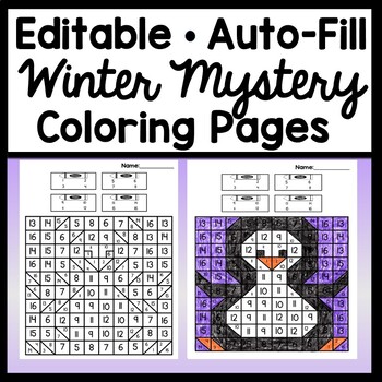 Winter mystery picture color by number editable with auto fill pages
