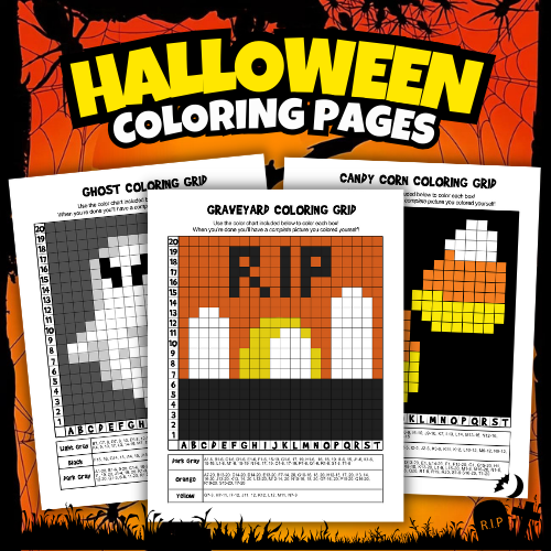 Halloween mystery pictures grid coloring pages for kids made by teachers