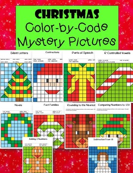 Christmas color by code mystery pictures coloring pages math and literacy