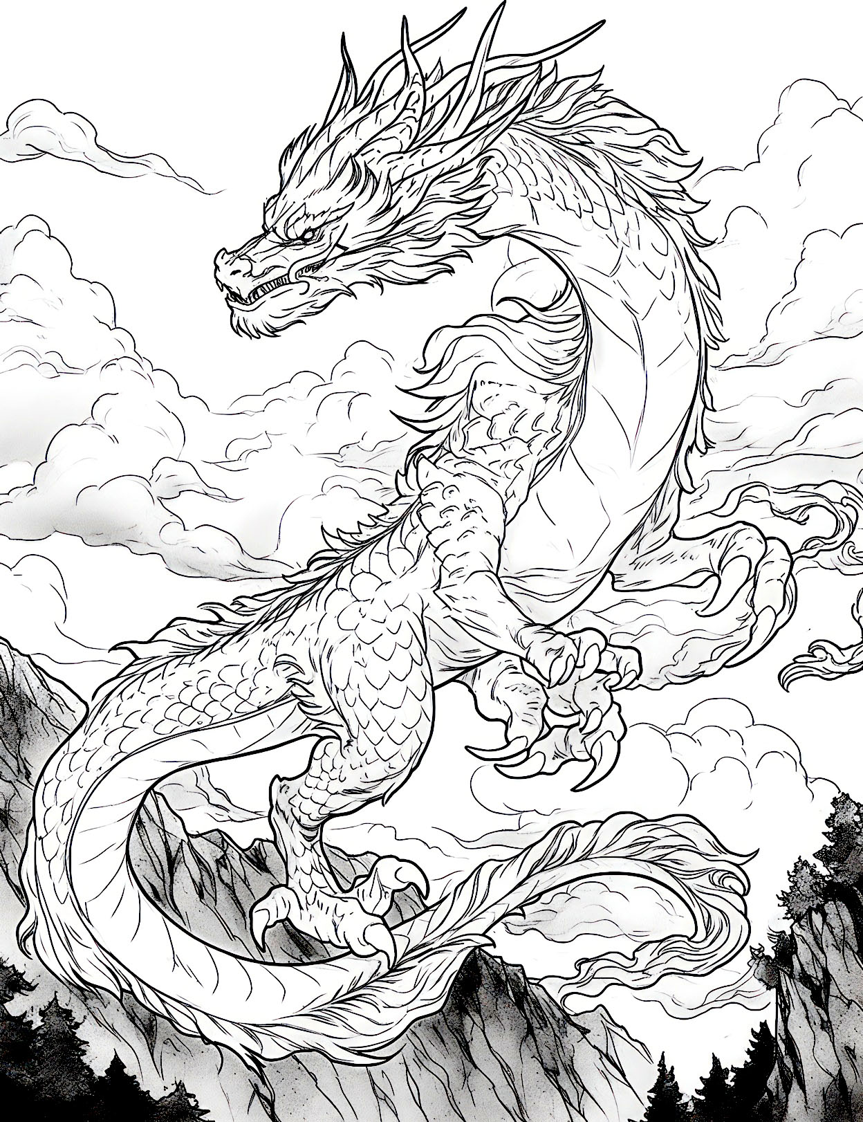 Majestic dragon coloring pages for kids and adults