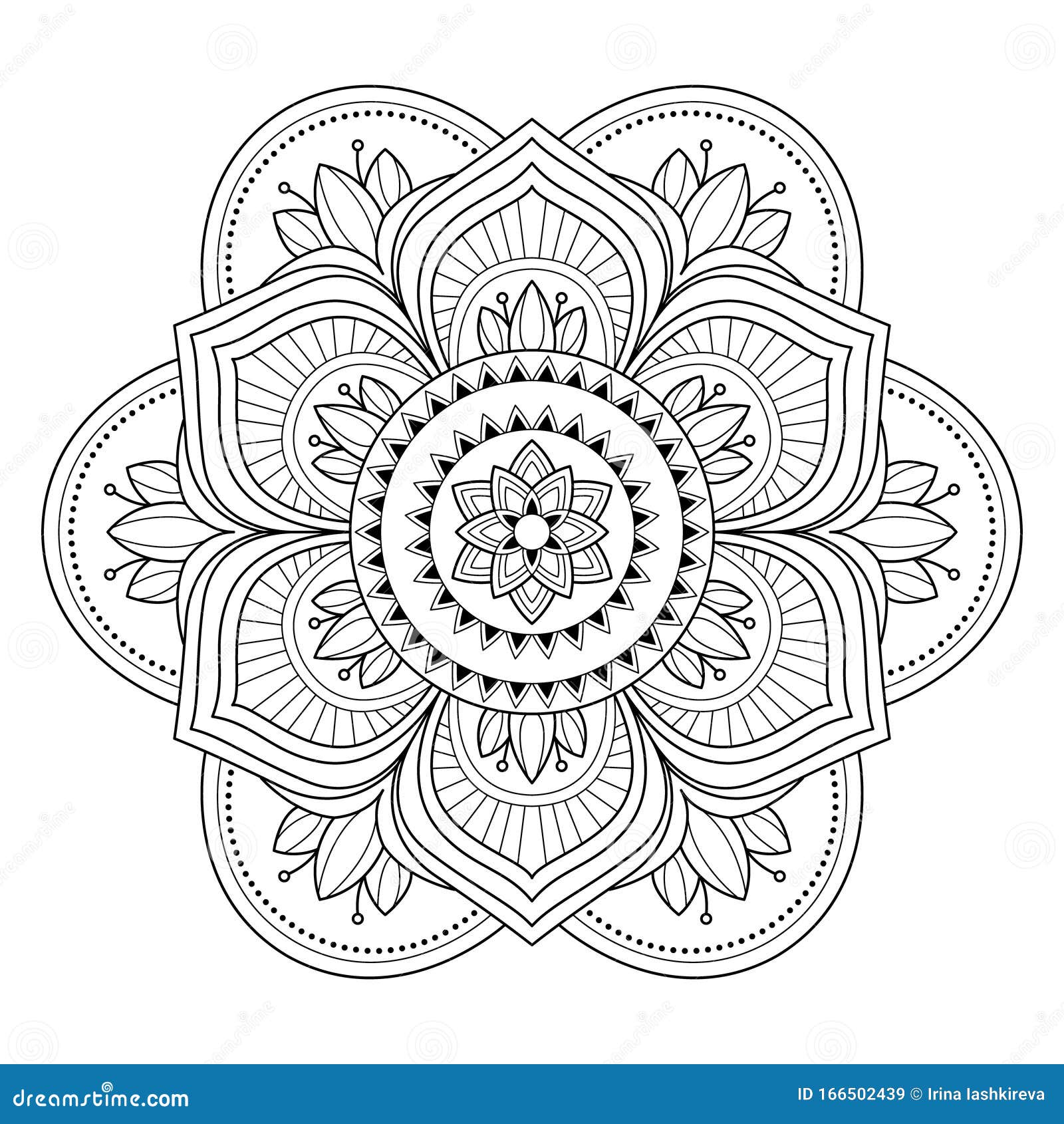 Mandala isolated on the white background template for coloring book page oriental mystical pattern stock illustration