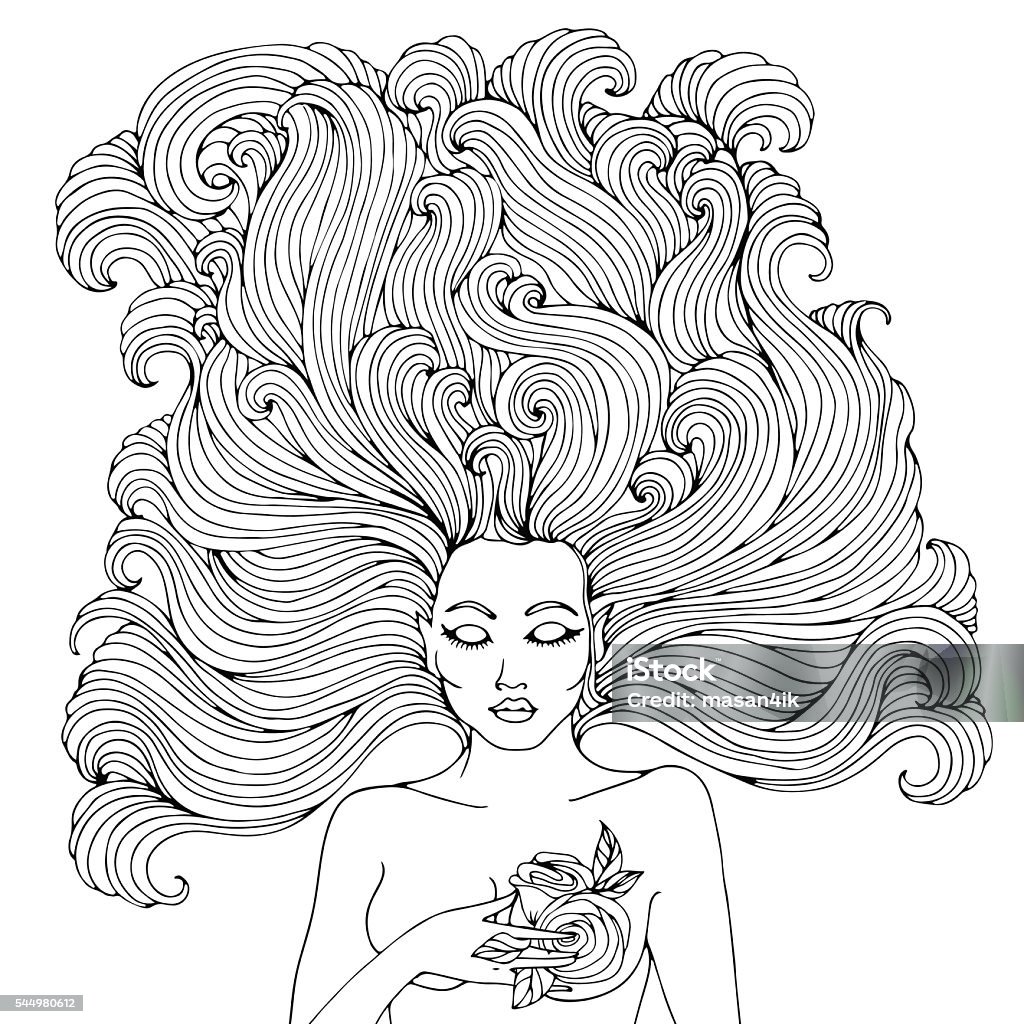 Vector coloring page mystical forest fairy stock illustration