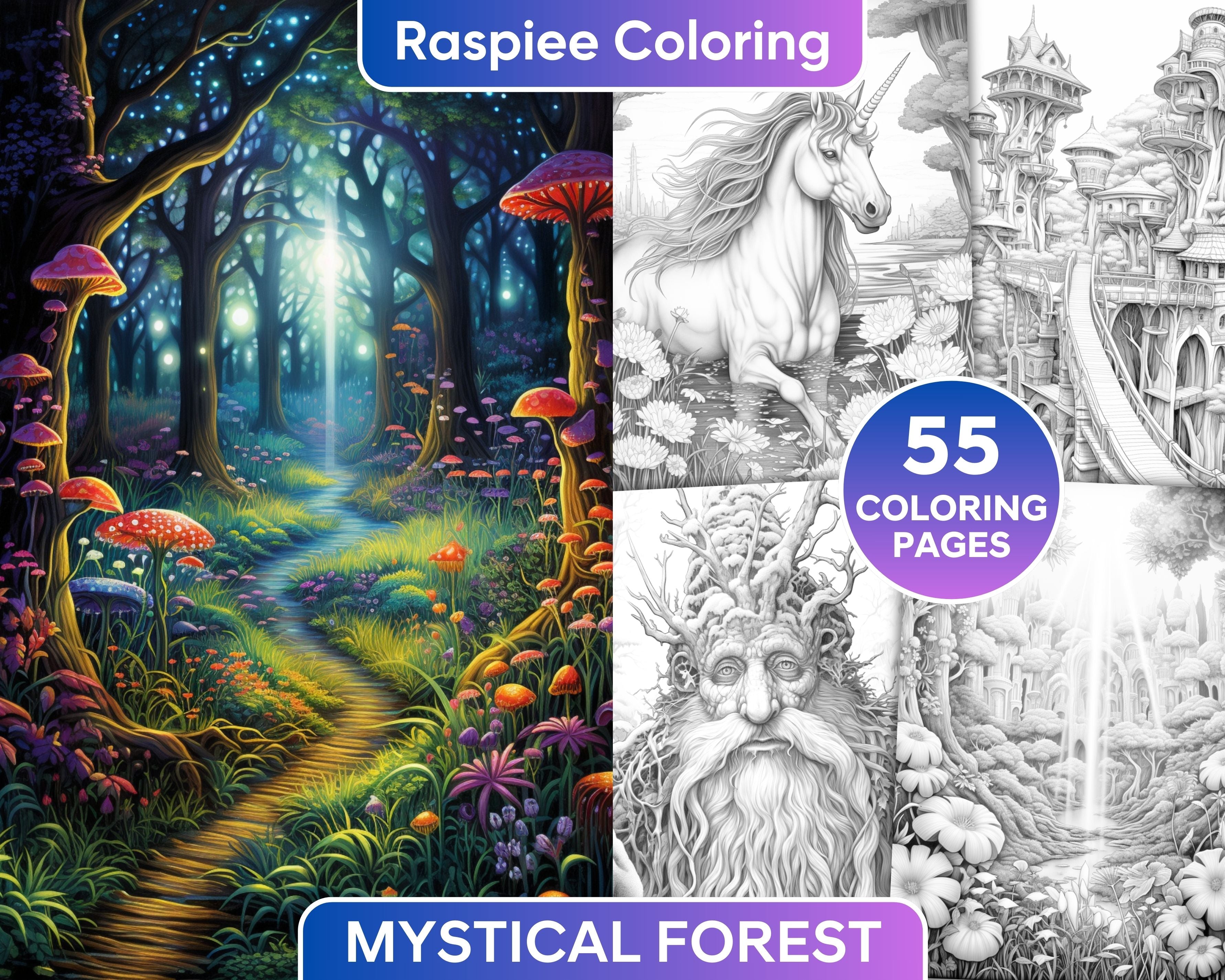 Mystical forest grayscale adult coloring pages printable pdf insta â coloring