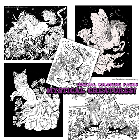 Mystical creatures coloring pack