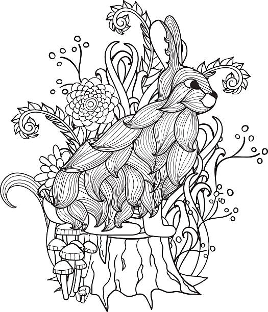 Vector coloring page mystical forest fairy stock illustrations royalty