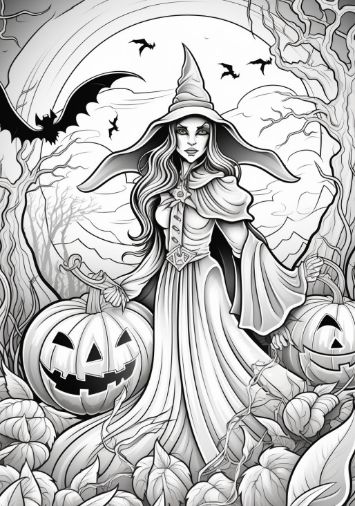 Mystical halloween creatures adults coloring page