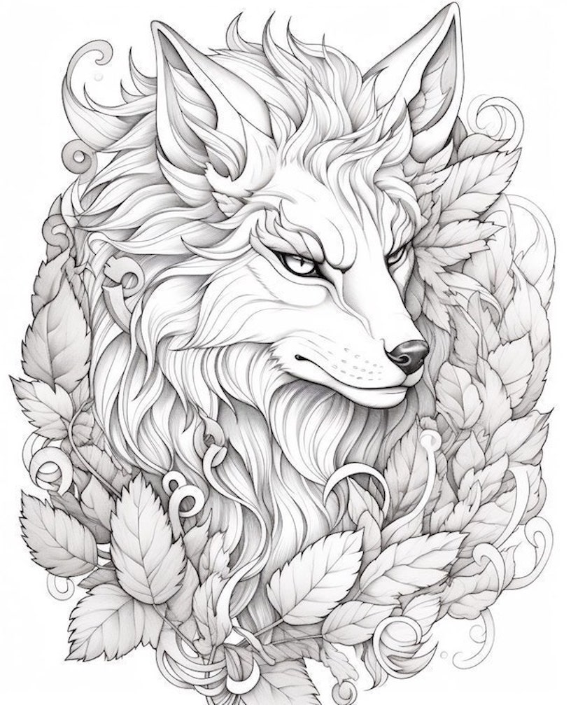 Majestic wolf coloring pages for kids and adults