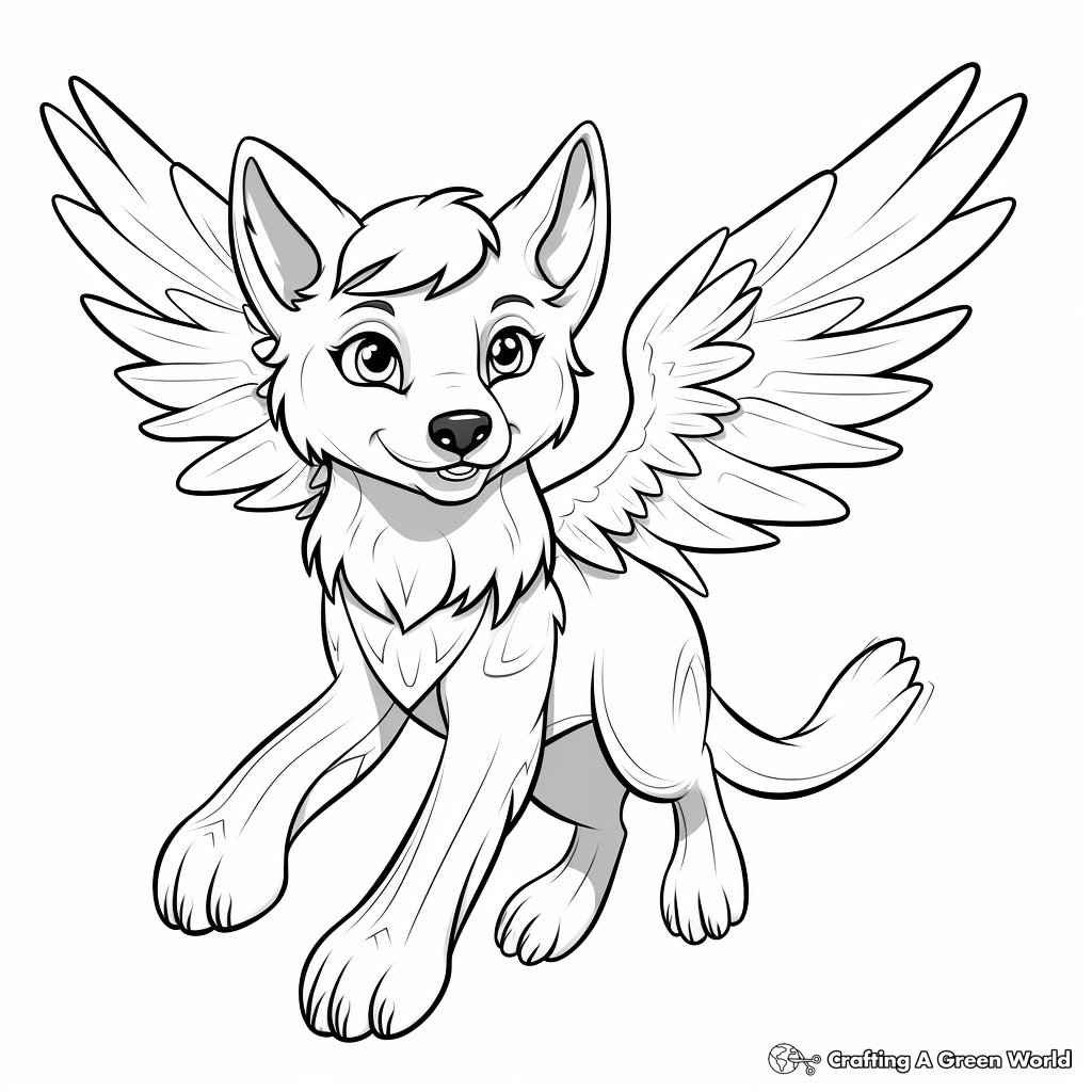 Flying winged wolf coloring pages