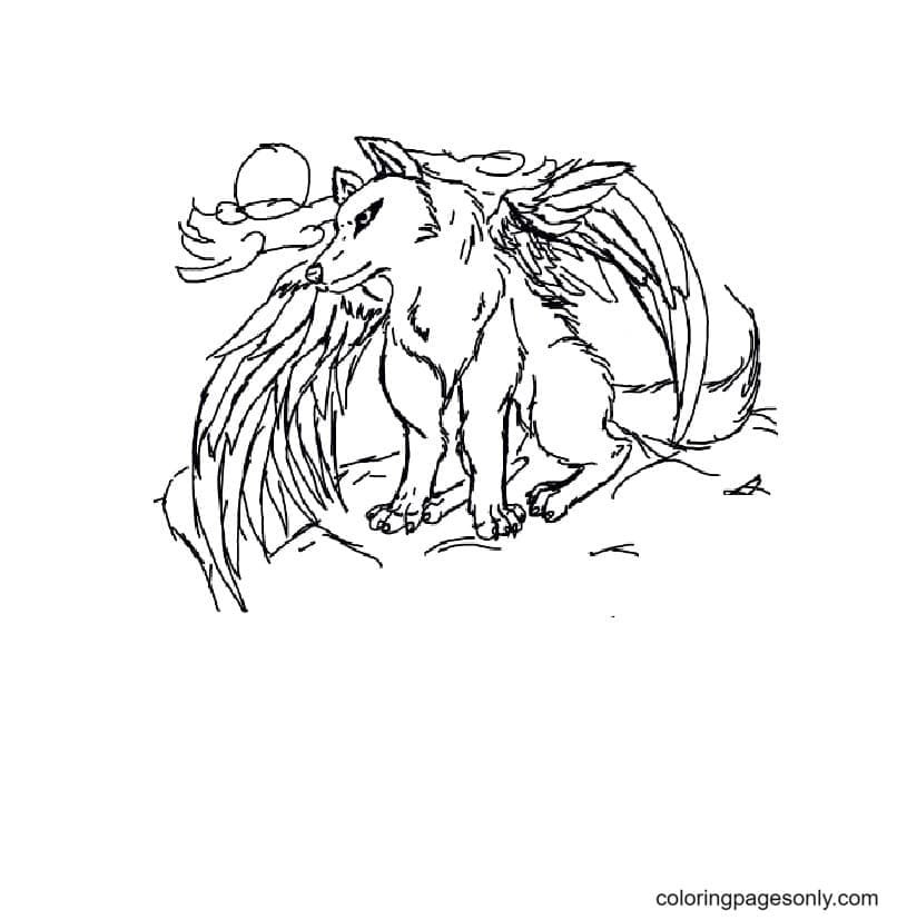 Wolf with wings coloring pages printable for free download