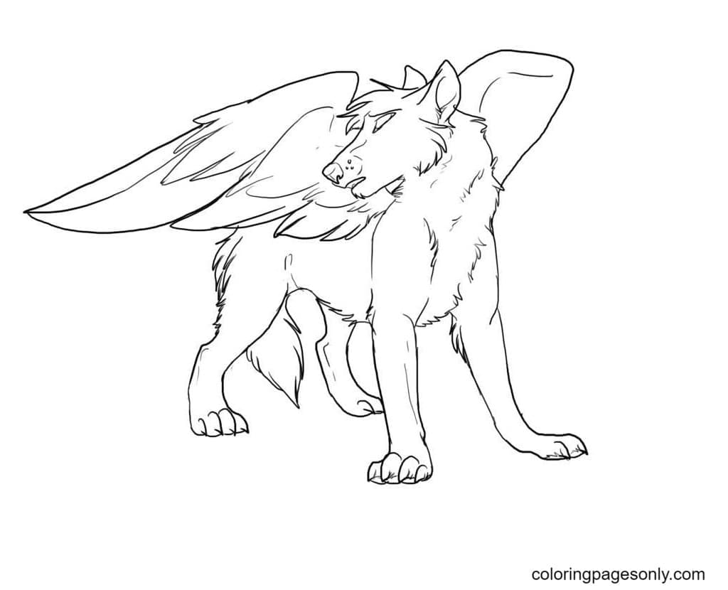 Winged wolves coloring page