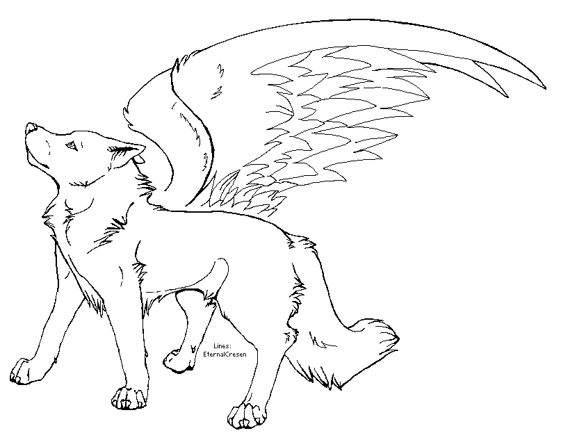Winged wolf coloring pages
