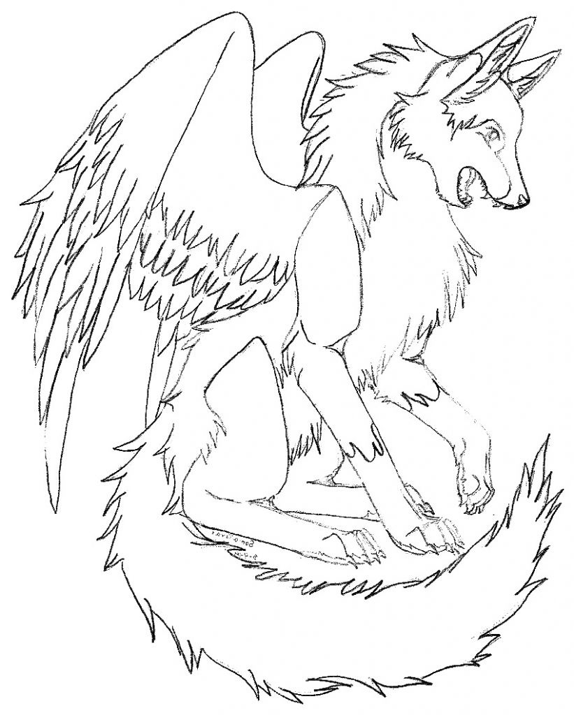 Winged wolf coloring pages