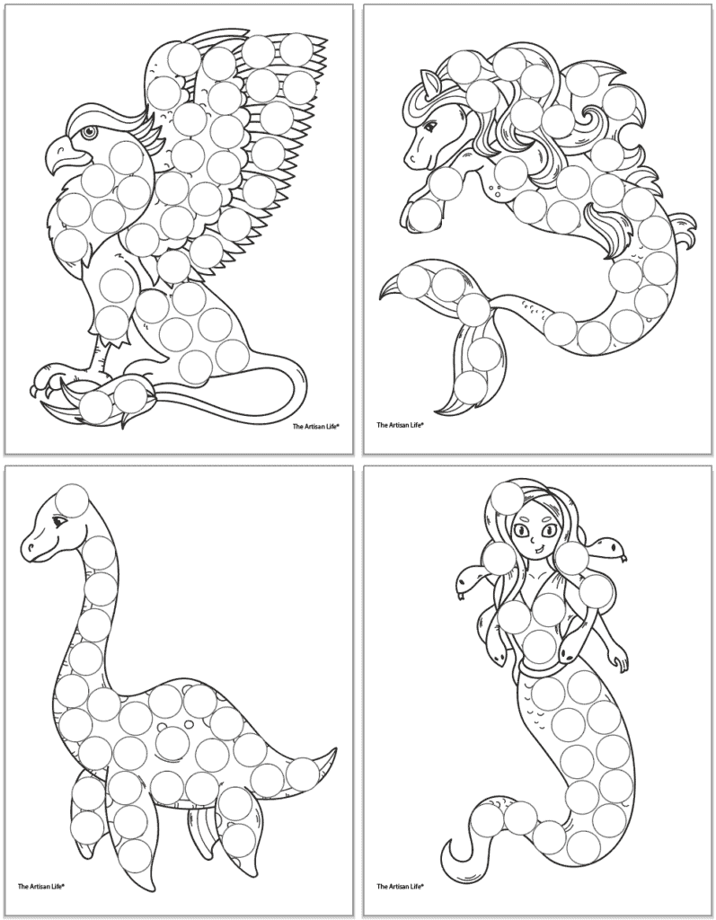 Free printable mythical creature dot marker coloring pages