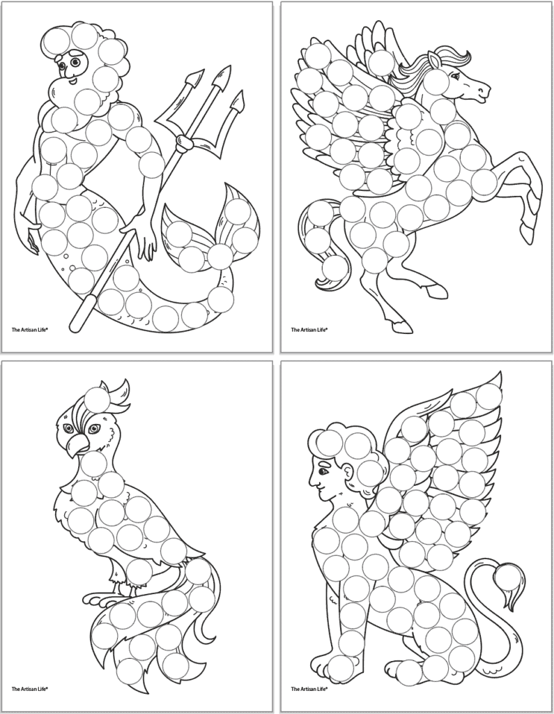 Free printable mythical creature dot marker coloring pages