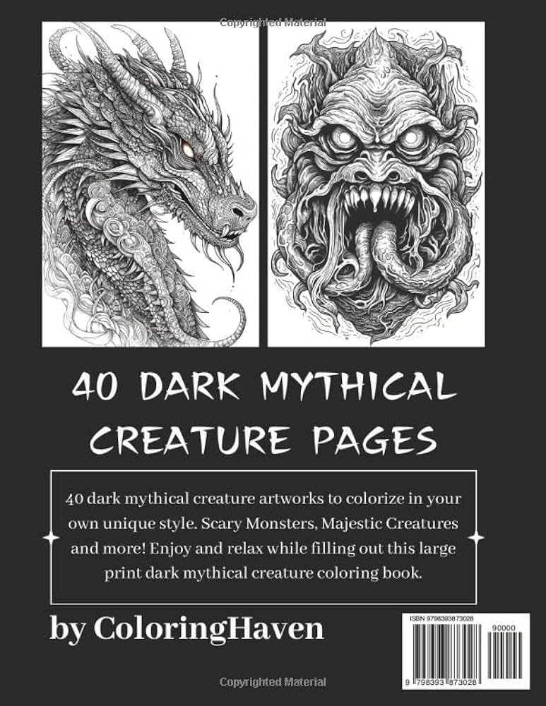 Dark mythil creatures coloring book for adults xxl unique coloring pages haven coloring books