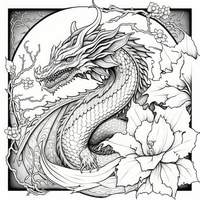 Dragon coloring pages adults stock illustrations â dragon coloring pages adults stock illustrations vectors clipart