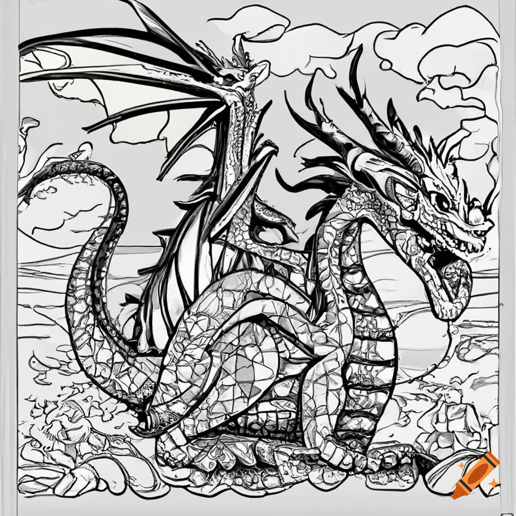 Coloring book page of dragon for kids on