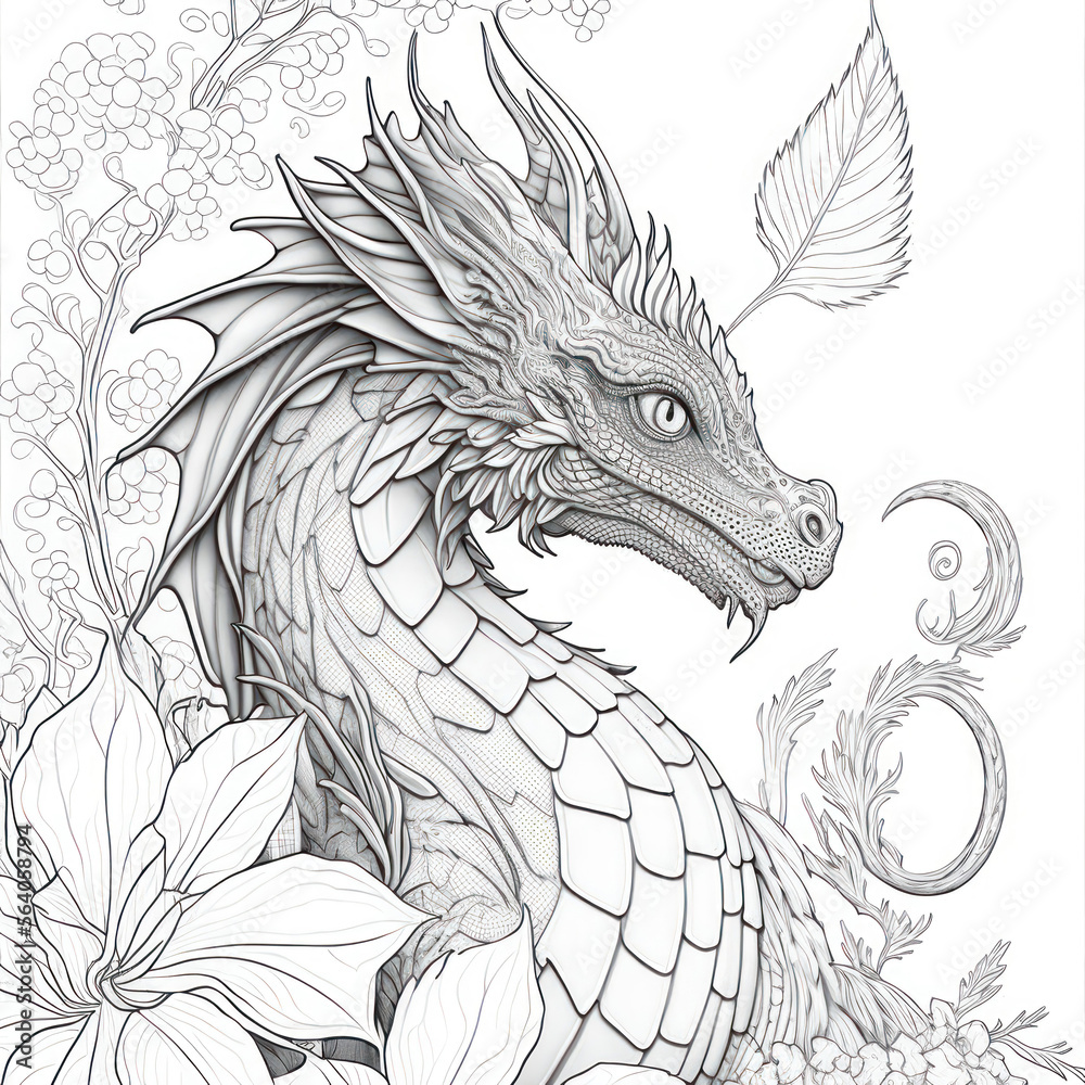 Dragons realm an adult coloring book of intricate dragon illustrations generative ai illustration