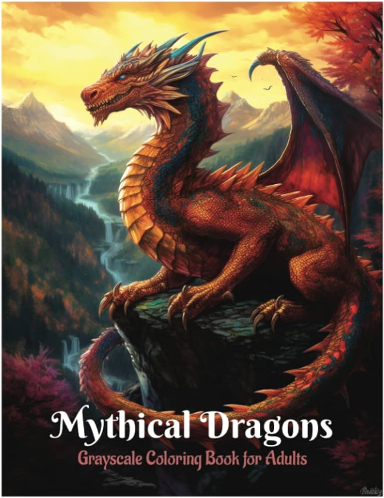 Mythical dragons coloring book grayscale coloring pages for adults for relaxation and stress relief larik marijana books