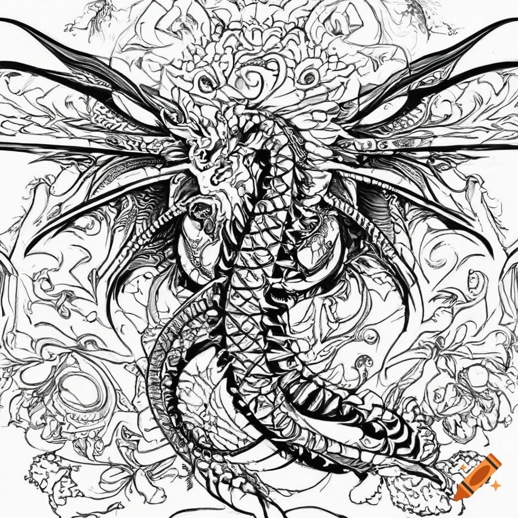 Colouring page for adults mandala mythological dragon image white background clean line art fine line art hd k no colouring on